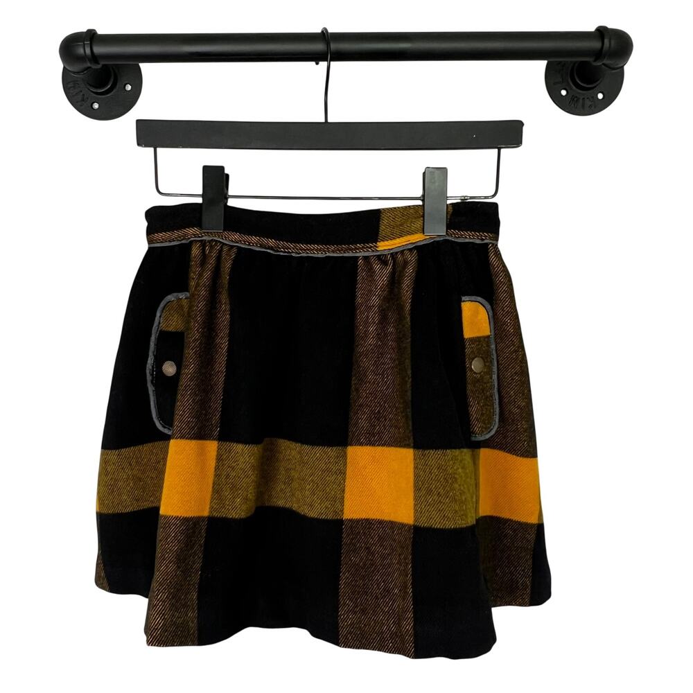 Free People Yellow Black Buffalo Plaid Mini Skirt Flap Pockets Size 2